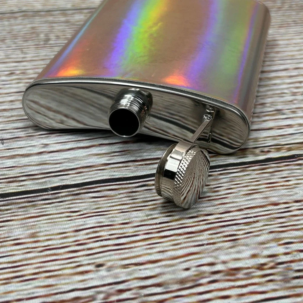 Made For Retail Rose Holo Iridescent Stainless Steel‎ Hip Flask 8oz NEW